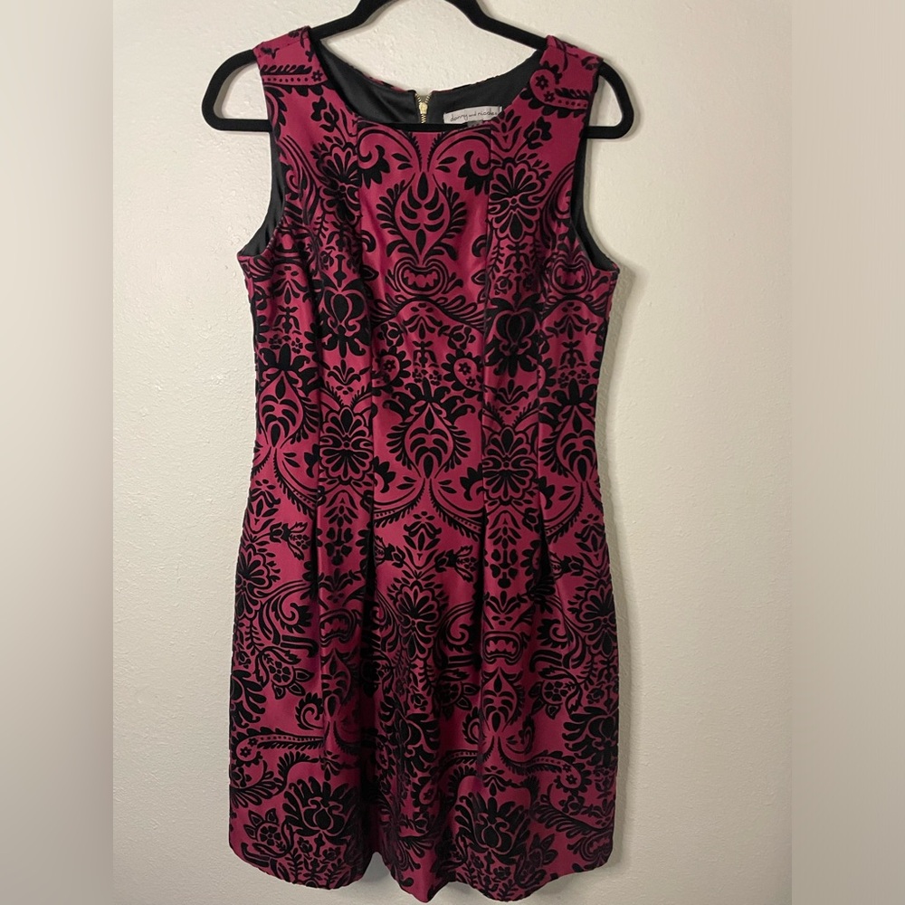 DANNY NICOLE SLEEVELESS BURGUNDY BLACK VELVET 12 SEMI FORMAL PATTERN DRESS